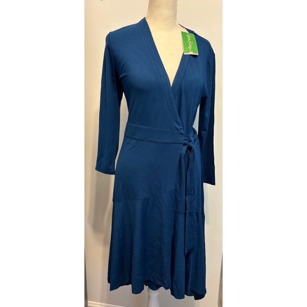 Lilly Pulitzer Navy Blue Long Sleeve Wrap Dress Deep V Neckline NWT-Small